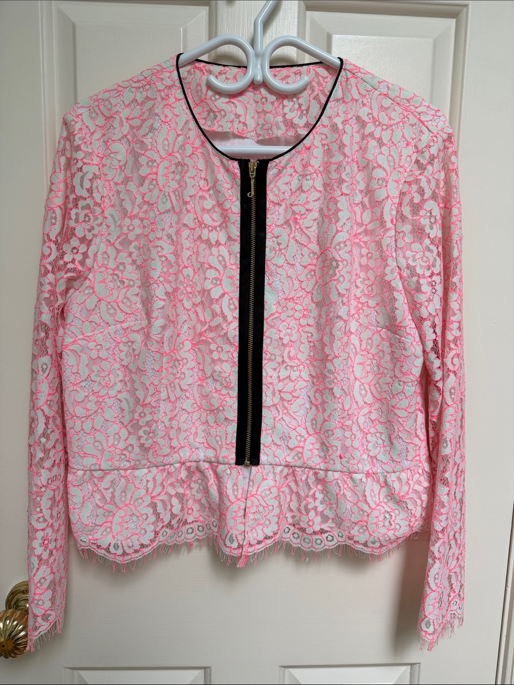 Juicy Couture sz 14 (fits small) neon pink lace zip jacket slightly cropped